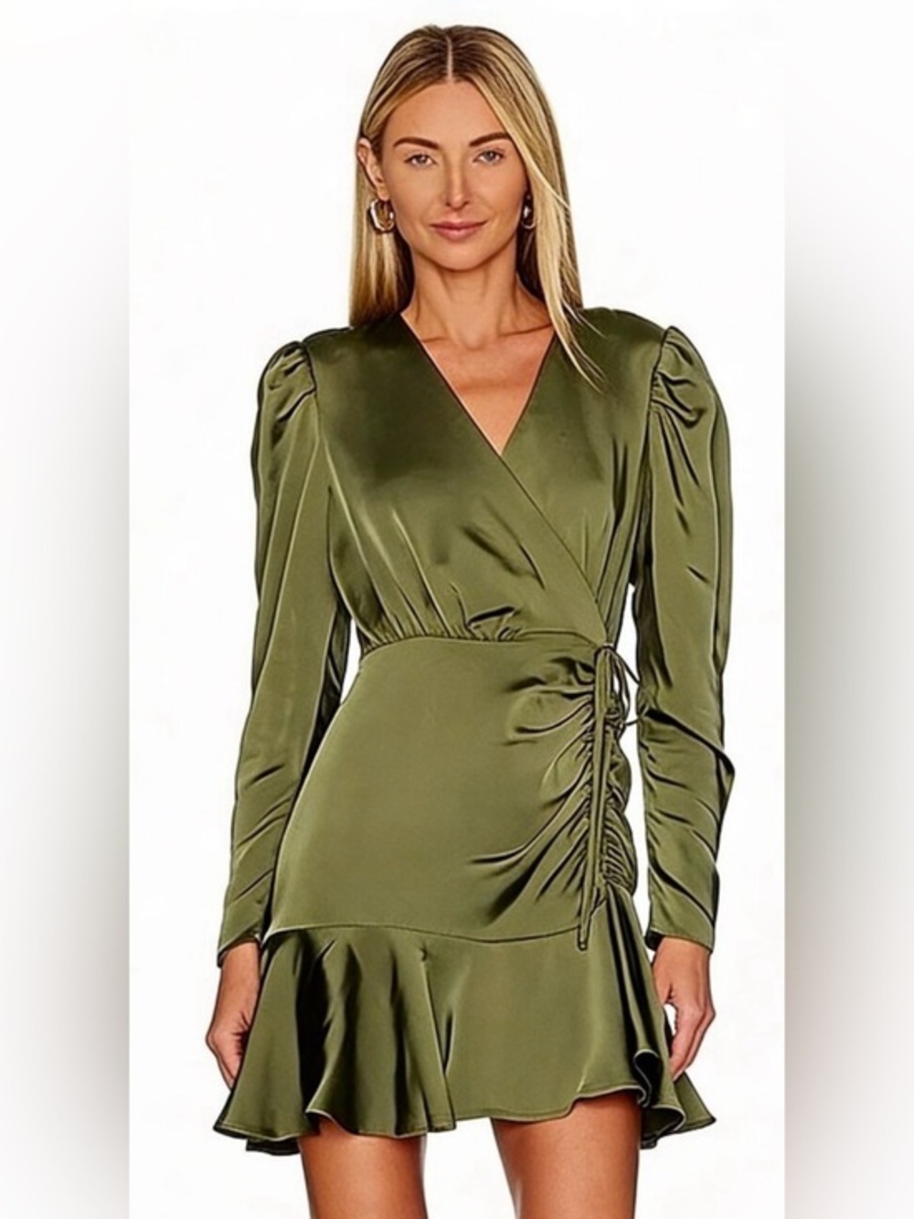 Steve Madden Green mini dress ruffle detailing and long sleeves Size 6
